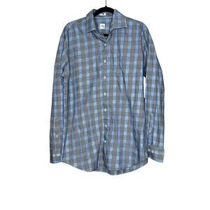 Peter Millar mens shirt button-up blue/black plaid dress shirt corpcore